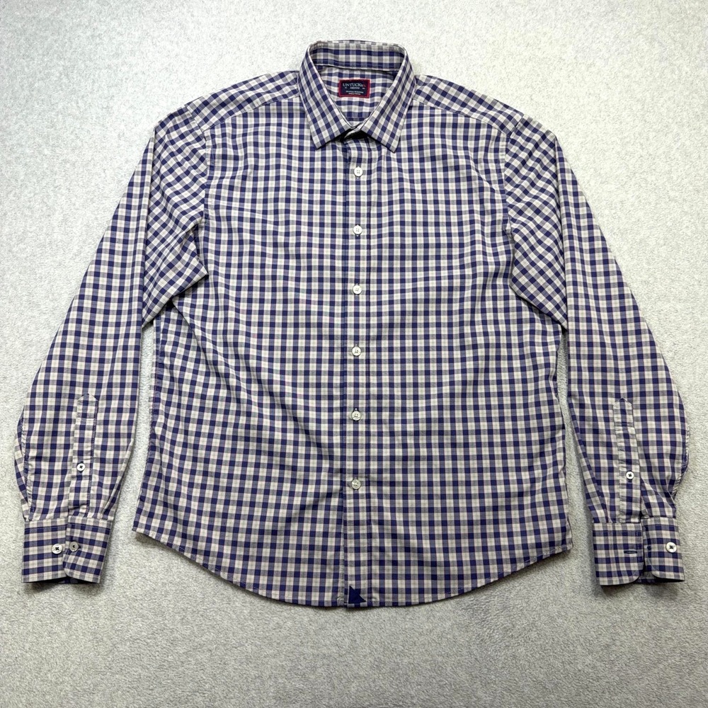 UNTUCKit Shirt Mens Medium Blue Check Long Sleeve Performance Nylon Egrivin